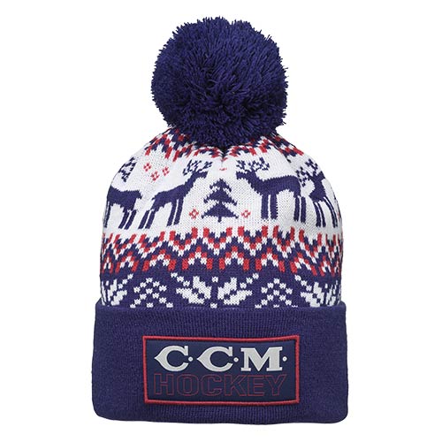 CCM knitted bobble Christmas hat Navy