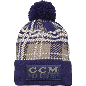 CCM knitted pom beanie plaid navy-olive